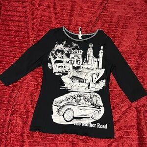 Black and White Long Sleeve Tee with Route 66 Bling Graphic